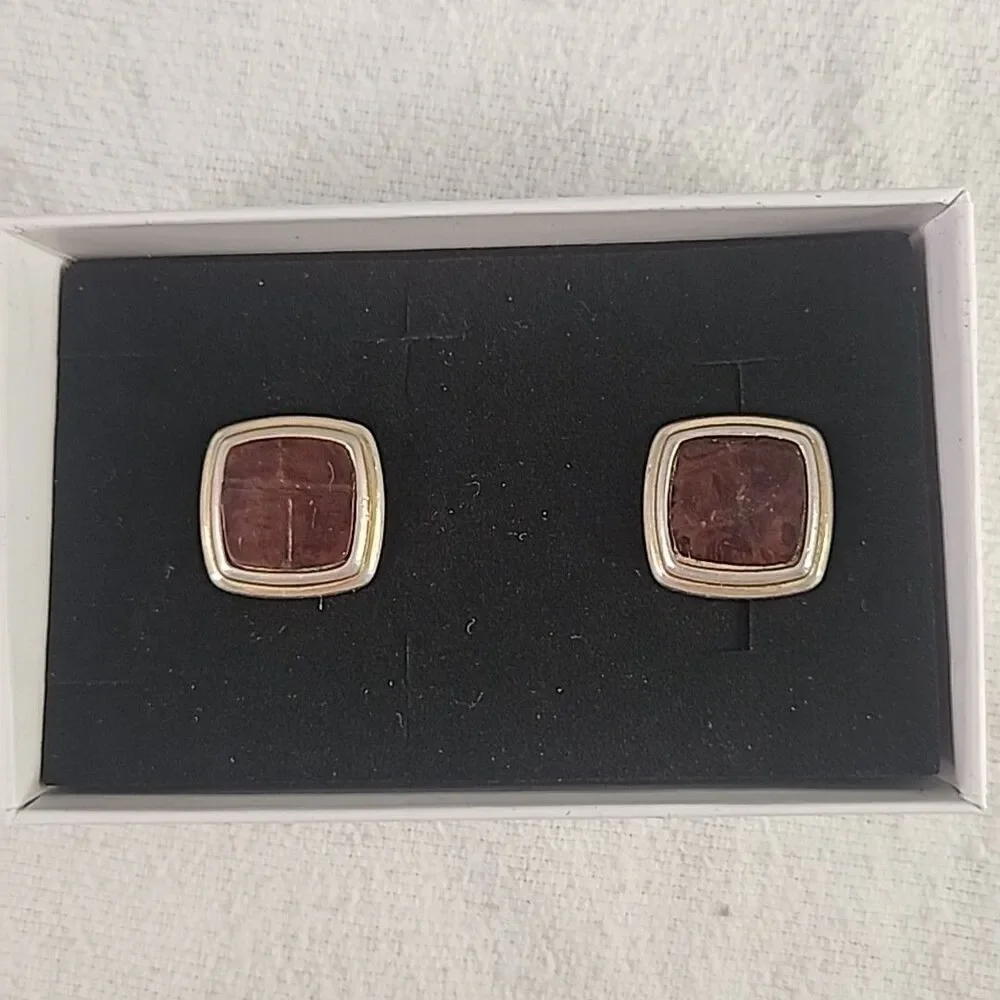Cufflinks Men’s Square Bent Shaft Swank Brown Stone Gold Colored Jewelry VNTG